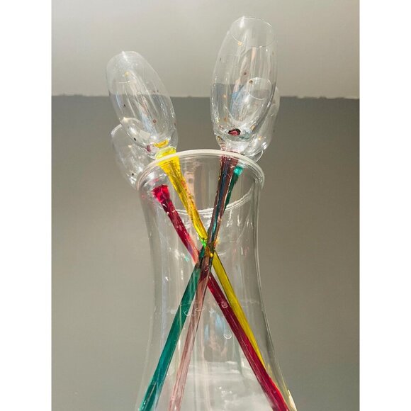 Set of 4 Color Stem Champagne Flutes Matching Vase – Hand-Blown Glass - Picture 3 of 12